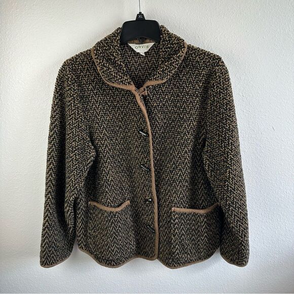 Orvis Tan Brown Nubby Jacket Toggle Closure Chore Coat Size L - Picture 1 of 4